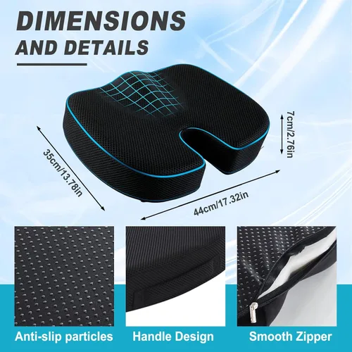Miniatura 2 de Cojín de espuma viscoelástica para aliviar el dolor de ciática y coxis – Cojín ergonómico para silla de oficina, cojín de coxis para el dolor