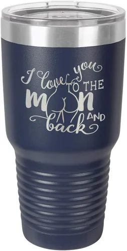 Miniatura 19 de Vaso negro de 30 onzas con popote y tapa superior deslizante con texto en inglés "I love you to the moon and back", color negro