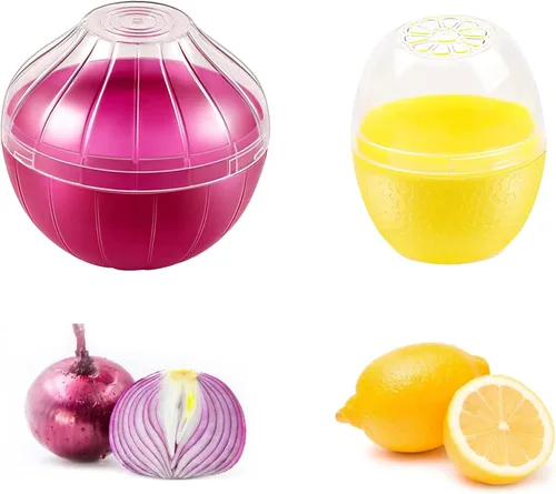 2 recipientes de almacenamiento de cebolla y limón en forma de frutas y verduras para nevera y verduras que hacen que la comida se mantenga fresca