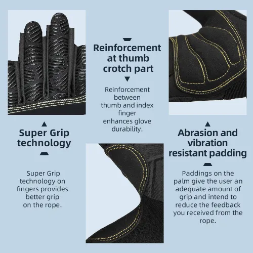 Miniatura 6 de Seibertron Guantes de palma acolchada con dedos completos o semi-dedos, ligeros y transpirables para escaladores, escalada en roca, rescate, 3/4
