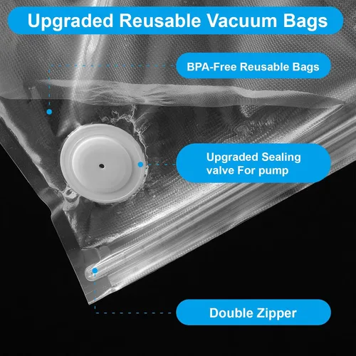 Miniatura 3 de 40 bolsas selladoras al vacío para alimentos con válvula de aire, bolsas reutilizables para Sous Vide (20 L+20 pequeñas)