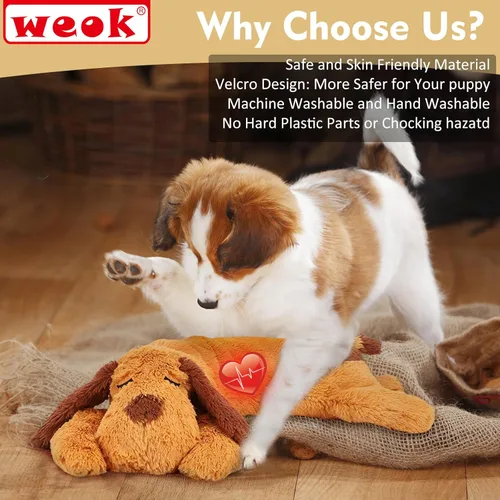 Miniatura 3 de WEOK Juguete de latido del corazón para cachorros, Almohada de acurrucamiento cómoda, Ayuda para aliviar la ansiedad del perro, Juguete de peluche