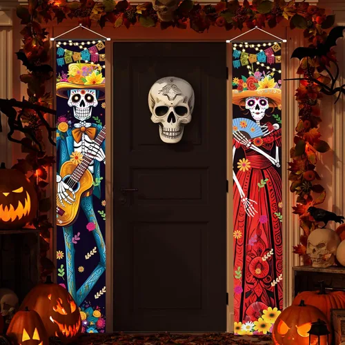 Miniatura 4 de Decoraciones de Halloween para interiores Día de los Muertos para porche, pancartas, decoración de Halloween, disfraz de México, Día de los Muertos