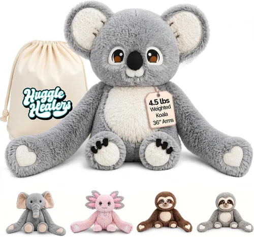 Miniatura 11 de Huggle Healers Animales de peluche con peso para adultos, adolescentes y niños, brazos de felpa de 36 pulgadas de largo para abrazos, peluche