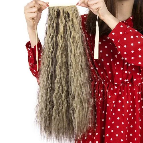 Miniatura 2 de Focussexy Extensión de cola de caballo sintética de 21 pulgadas con cordón para atar y cola de caballo rizada para mujer