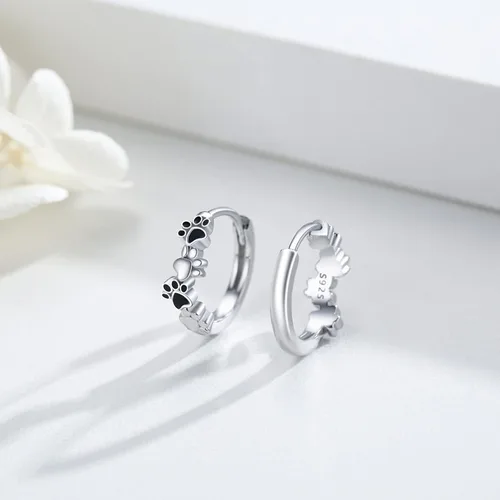 Miniatura 3 de Aretes de perro para mujer, aretes de aro pequeños de plata de ley con estampado de patas, aretes de aro para cachorros, aretes de pata de gato
