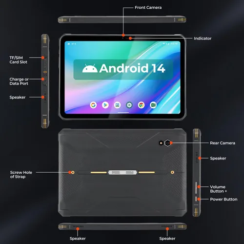 Miniatura 9 de MUNBYN Tablet resistente ILT02 de 11 pulgadas, tablet Android 14 UTV, 16 GB+128 GB con GPS, IP68 a prueba de clima, cámara dual de 32 MP+48 MP, 4G