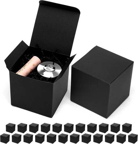 Mcfleet Cajas de Regalo Negras con Tapas 4x4x4 Pulgadas Paquete de 25 Cajas de Regalo de Cartón para Manualidades para Propuesta de Padrinos para