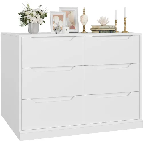 Miniatura 8 de Hostack - Cómoda moderna de 6 cajones para dormitorio, cómoda doble de madera con almacenamiento, organizador de almacenamiento de madera grande