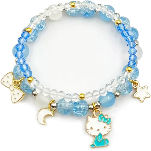 Juego de pulseras kawaii con cuentas de cristal, diseño de dibujos animados con cuentas elásticas de perlas, joyería para niñas y mujeres, regalo de