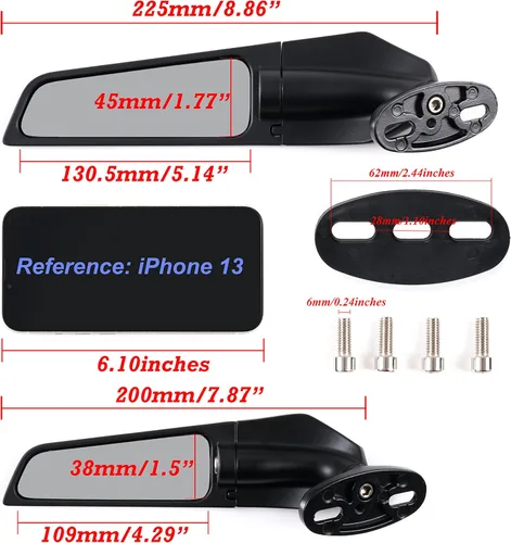 Miniatura 6 de Espejos retrovisores para motocicleta, espejos laterales ajustables y giratorios, compatibles con Honda Kawasaki Suzuki Yamaha - Espejo de ala