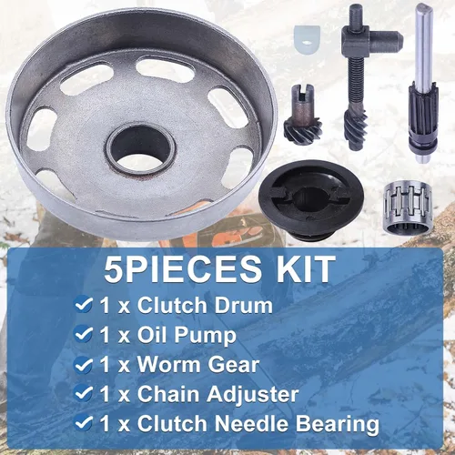 Miniatura 3 de . Kit de ajustador de cadena de engranaje helicoidal de tambor de embrague 7T para Husqvarna 435 435E 440 440E motosierra 505441501
