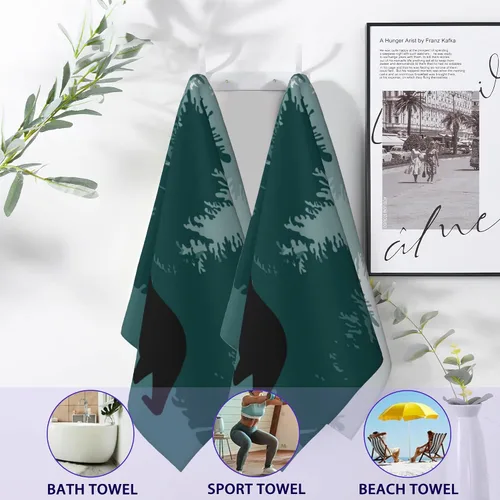 Miniatura 4 de Juego de 2 toallas de mano con diseño de oso de árboles de bosque brumoso, juego de 2 toallas de cocina suaves, toallas decorativas para baño