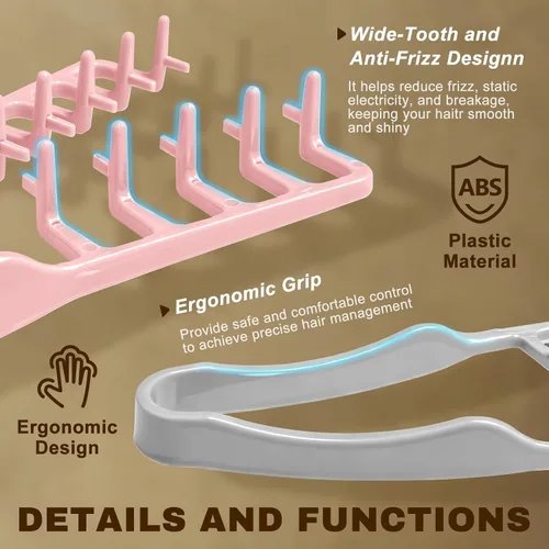Miniatura 4 de Peine de textura – 2 piezas de peine de pelo de dientes anchos para hombres y mujeres (gris+rosa)
