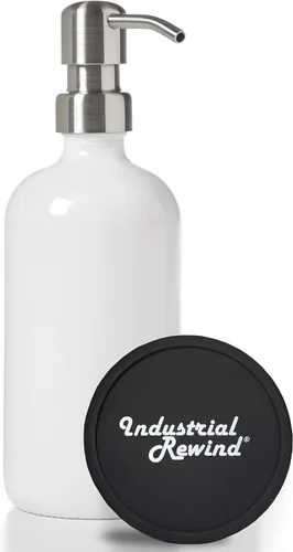 Miniatura 10 de Dispensador de jabón negro con bomba de metal y posavasos para parte inferior antideslizante, botella de vidrio de 16 onzas para jabón líquido