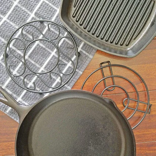 Miniatura 6 de SH - Salvamanteles de metal para ollas - Soporte para utensilios de cocina calientes, diseños elegantes duraderos para encimeras y mesas, juego de 2