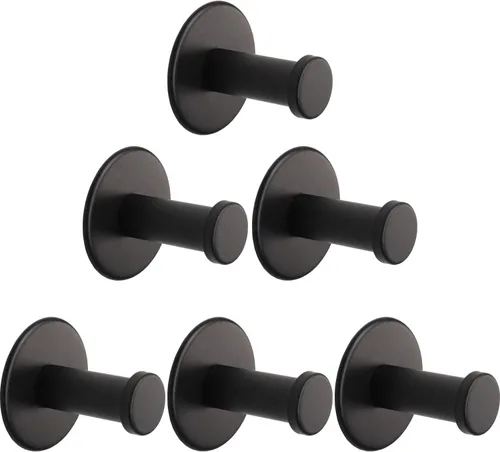 Ganchos para Toallas de Baño, Paquete de 6 Ganchos Autoadhesivos para Abrigos, Gancho Resistente para Bata Sin Perforación, Colgador de Ropa Negro 6