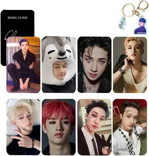 HAIHUANG Stray Kids - Nuevo álbum MANIAC 8 postales 1 llavero acrílico dorado MANIAC Kpop Merch Set de regalo para colección de fans D208 BangChan