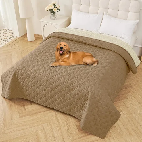 Miniatura 120 de Smiry Funda impermeable para cama de mascota, suave y lavable, para muebles, cama, sofá, reversible, a cuadros (30 x 53 pulgadas, color beige/beige)