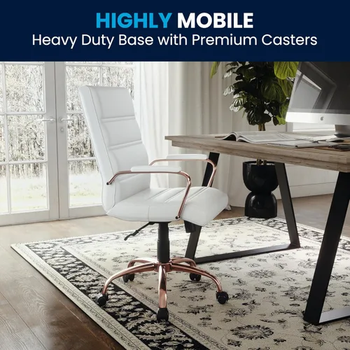 Miniatura 6 de Flash Furniture Whitney - Silla de escritorio giratoria de LeatherSoft de respaldo medio con asiento acolchado y reposabrazos, silla de oficina
