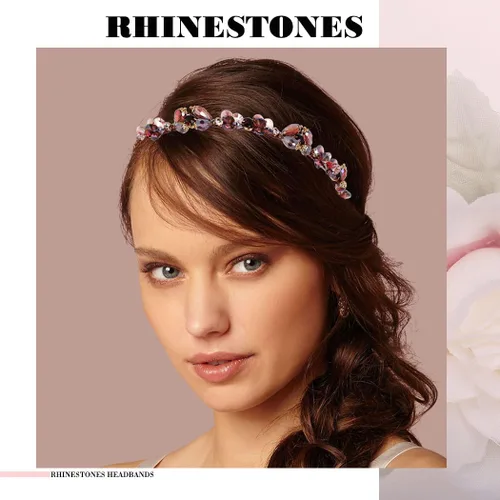 Miniatura 5 de Diademas barrocos de diamantes de imitación púrpura fina banda para el cabello con cuentas de cristal brillante para mujer (morado)