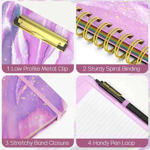 Miniatura 6 de Sooez Folio portapapeles con bloc de notas recargable, carpeta con 10 bolsillos de almacenamiento para tamaño carta, cuaderno portapapeles