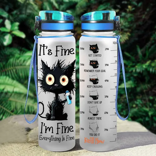 Miniatura 4 de 34HD Crazy Cat Botella de Agua 32 oz Plástico Tritan, Its Fine Everything Is Fine Botella de Agua, Regalos Divertidos de Cumpleaños Día