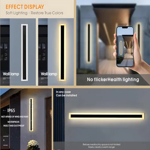 Miniatura 4 de Paquete de 2 lámparas de pared LED modernas de 59 pulgadas, 45 W, impermeable, IP65, blanco cálido, 110 V, lámpara de pared rectangular negra