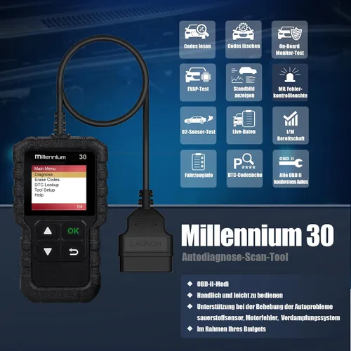 Miniatura 2 de LAUNCH Millennium 30 OBD2 escáner, lector de código de coche con funciones OBD2 completas, herramienta de diagnóstico de coche de luz