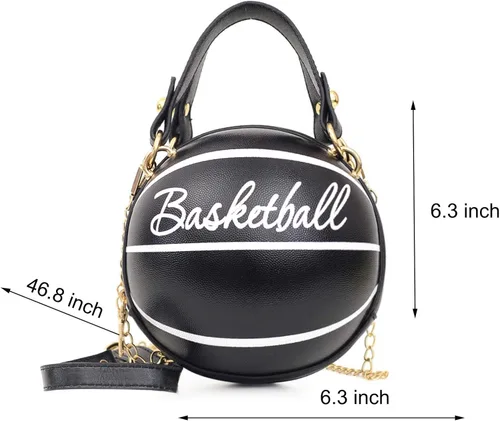 Miniatura 2 de Fozehlad Bolso de hombro en forma de baloncesto para mujer, lindo mini bolso cruzado para niñas, bolso de mensajero de cuero PU redondo monedero