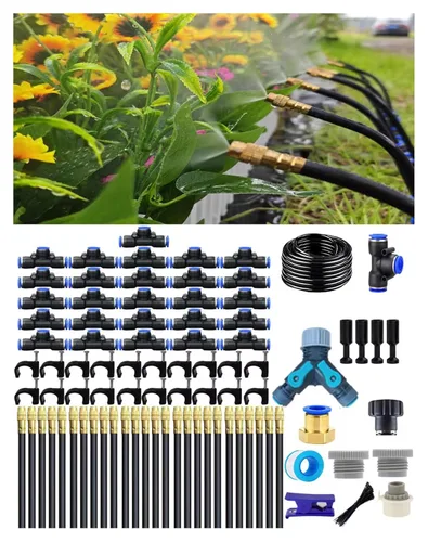 Sistema de riego por goteo, sistema automático de riego de jardín, kit de rociador ajustable de 360°, fácil instalación sin herramientas, riego de