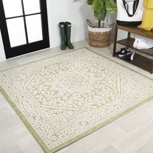Miniatura 96 de Eyely BMS101D-28 - Alfombra de pasillo con textura de medallón de Santa Mónica Slesi, para interiores y exteriores, estilo costero, bohemio, Gris