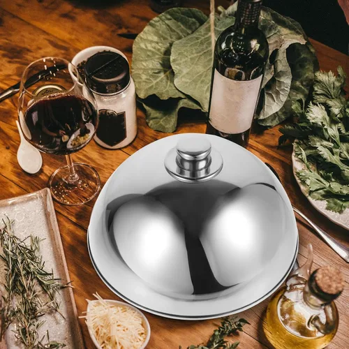 Miniatura 8 de Cabilock Cubierta de cúpula de alimentos de acero inoxidable con mango de cuentas plateadas, tapa de plato de servir alimentos a prueba de polvo