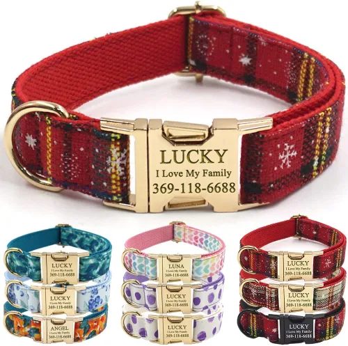 Miniatura 31 de PETDURO Collar Personalizado para Perro A cuadros Negro Blanco con Nombre y Teléfono Grabados en Hebilla de Metal Plateado para Perros Grandes
