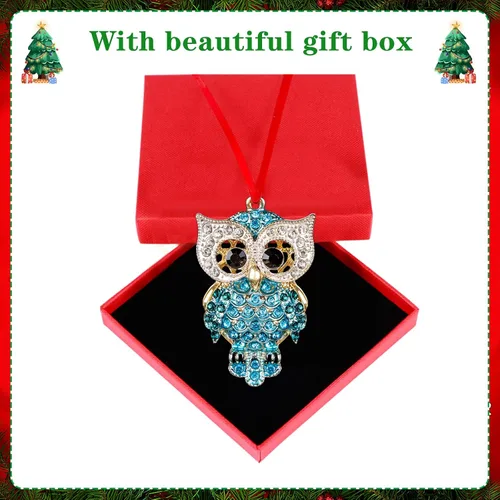 Miniatura 6 de WaaHome Adornos de Navidad de búho verde azulado, regalos para los amantes de los búhos, adornos de recuerdo de búhos de metal para decoración
