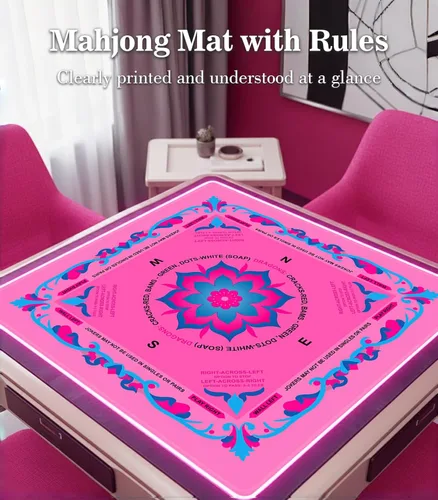Miniatura 2 de Tapete Mahjong de neopreno con reglas, tapete Mahjong de 33 x 33 pulgadas para mesa, tapete Mah Jongg antideslizante con reducción de ruido con Rosa