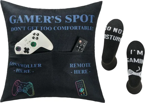FUTEI Regalos para Niños, Fundas de Almohada Decorativas Gamer'Spot de 18x18 Pulgadas, Juego de 1, Decoración Navideña del Hogar para Sofá, Cama,