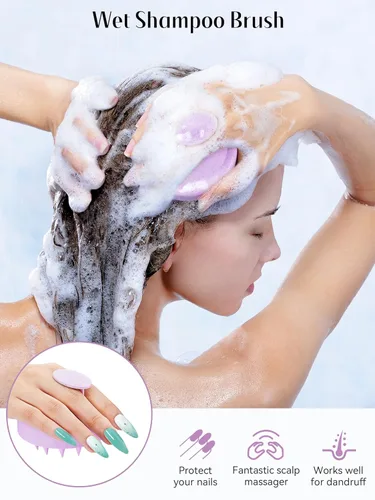 Miniatura 26 de HEETA Masajeador de cuero cabelludo para el crecimiento del cabello, cepillo de champú exfoliante de cuero cabelludo de silicona suave para Rojo