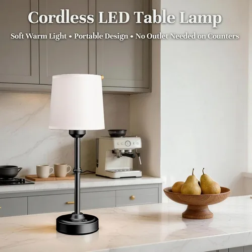 Miniatura 8 de FenFud Lámpara de mesa LED inalámbrica, lámpara de escritorio portátil con pantalla de tela, iluminación recargable con batería de 6000mAh, luz