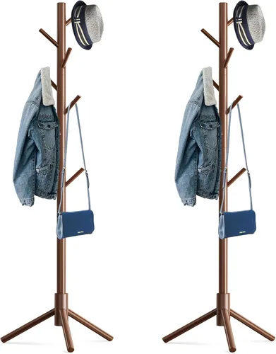 Miniatura 9 de Hupmad Perchero de árbol de madera, perchero resistente independiente con 8 ganchos, 3 alturas ajustables para niños y adultos, perchero de madera