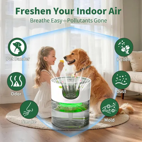 Miniatura 5 de Aozale - Purificador de aire de agua para el hogar, limpiador de aire y humidificador a base de agua, difusor de aroma, elimina los olores y el humo