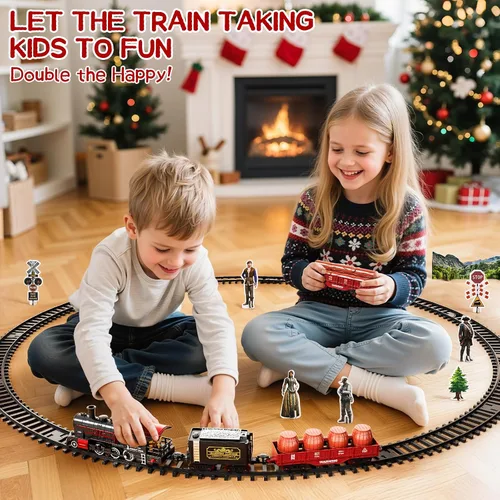 Miniatura 2 de Conjunto de Tren para Niños Pequeños de 2-4 años, Trenes Eléctricos con Vía, Humo, Luz, Sonido y Escena, Conjuntos de Tren de Navidad para Alrededor