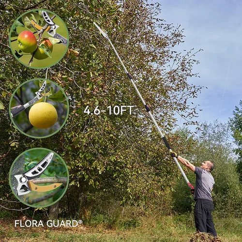 Miniatura 5 de FLORA GUARD Podadora de Árboles Extensible de 4.6-10 pies, Podadora de Corte y Sujeción – Sierra de Poste de Largo Alcance, Recolector de Frutas