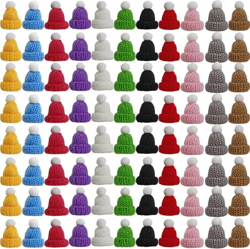 TIHOOD 99 PIEZAS Mini Sombreros de Punto de Navidad Mini Sombreros de Muñeca de Punto Mini Sombrero de Lana para Adornos de Navidad Arte y