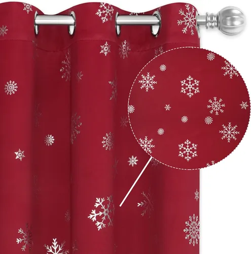 Miniatura 22 de FRAMICS Cortinas de Navidad con estampado de copos de nieve dorados en papel de aluminio, cortinas opacas con aislamiento térmico para sala de estar