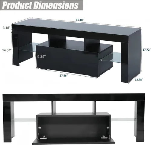 Miniatura 2 de Anwick Soporte de TV LED con gran almacenamiento para televisores de hasta 55 pulgadas, moderno centro de entretenimiento con estante de cristal