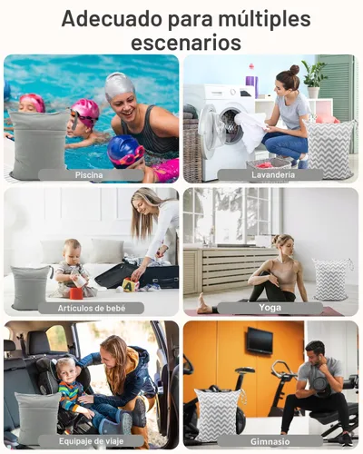 Miniatura 8 de ALVABABY 2 bolsas de pañales de tela para ropa húmeda, reutilizables con dos bolsillos con cremallera, para viajes, playa, piscina, guardería