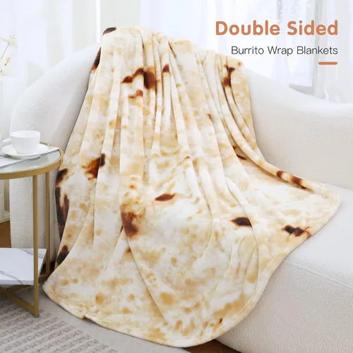 Miniatura 2 de Admitrack Manta de Tortilla Burrito 60 Pulgadas, Manta de Franela Super Suave de Doble Cara, Regalo de Elefante Blanco de Tortilla Gracioso y Marrón