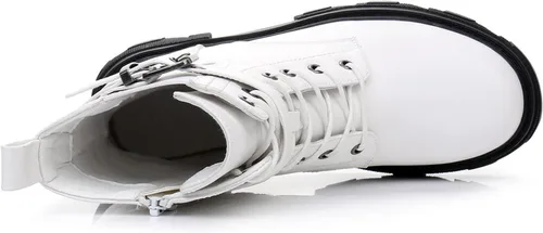 Miniatura 6 de GLOBALWIN Botas de combate para mujer, botines con cordones, cómodas botas de suela de lengüeta para mujer, tacón bajo grueso