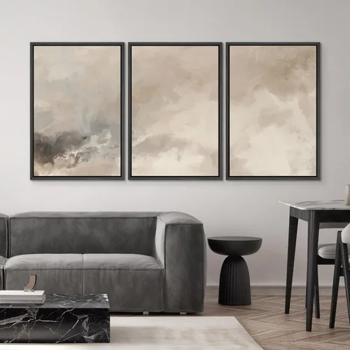 Miniatura 62 de SIGNWIN Lienzo enmarcado para pared, arte con pinceladas de flujo neutro en tonos beige abstractos, ilustraciones, arte moderno, decorativo